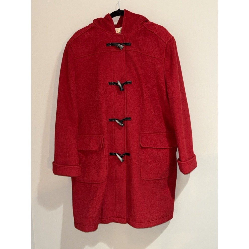 Vintage Talbots 16 Red Wool Llama Blend Duffle Coat Hooded Toggle Zipper Women's